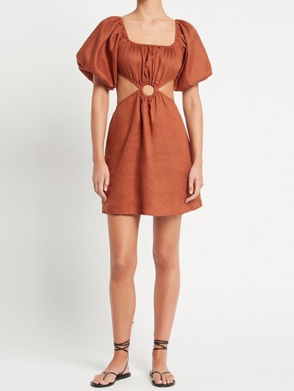 Faithful the Brand Cutout Puff-Sleeve Mini Dress